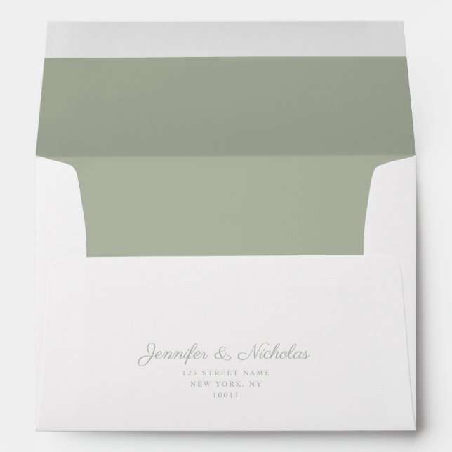 Elegant Formal Sage Greeb Script Wedding Address Envelope (Back (Bottom))
