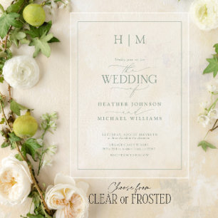 Elegant Formal Sage Green Calligraphy Wedding Acrylic Invitations