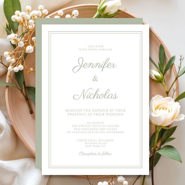 Elegant Formal Sage Green Script Wedding Invitation (Elegant Formal Sage Green Script Wedding Invitation)