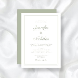 Elegant Formal Sage Green Script Wedding Invitation