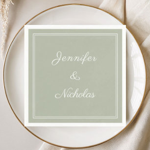 Elegant Formal Sage Green Script Wedding Napkin