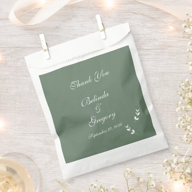 Elegant Formal Sage Olive Green Script Wedding Favour Bags (Clipped)