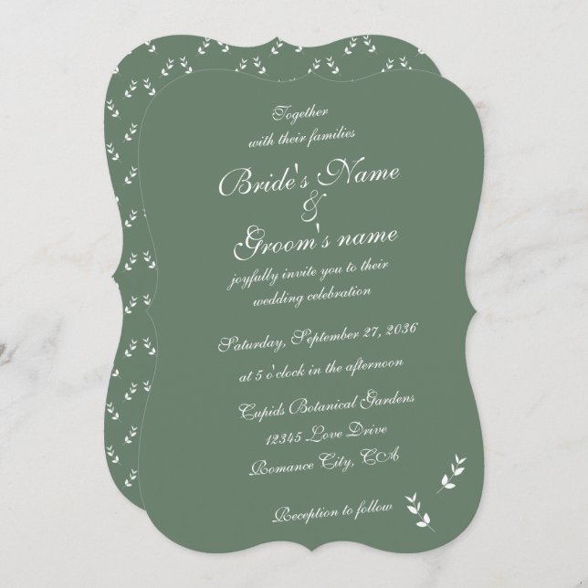 Elegant Formal Sage Olive Green Script Wedding Invitation (Front/Back)