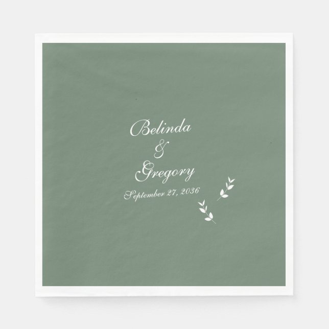Elegant Formal Sage Olive Green Script Wedding Napkin (Front)