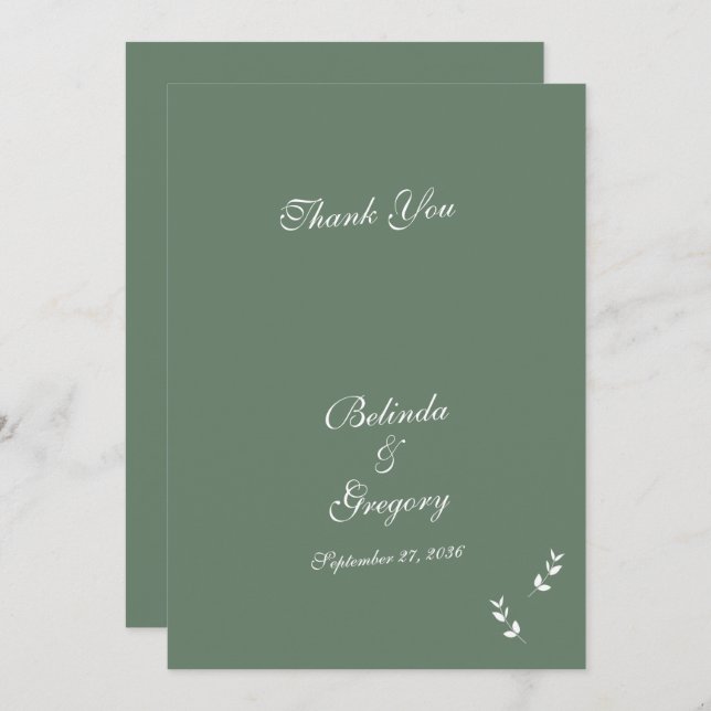 Elegant Formal Sage Olive Green Script Wedding Thank You Card (Front/Back)