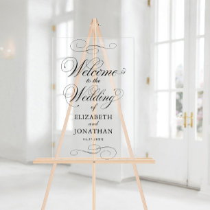 Elegant Formal Script Black Wedding Welcome Acrylic Sign