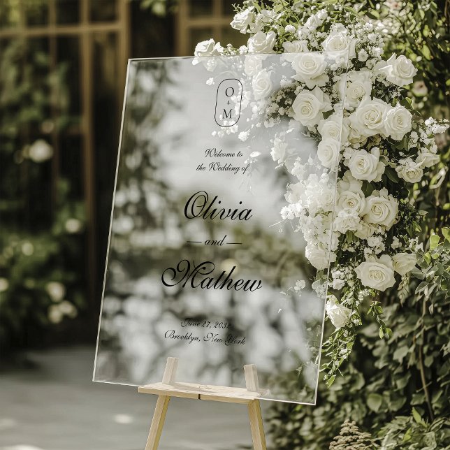 Elegant Formal Script Monogram Wedding Welcome Acrylic Sign (Creator Uploaded)