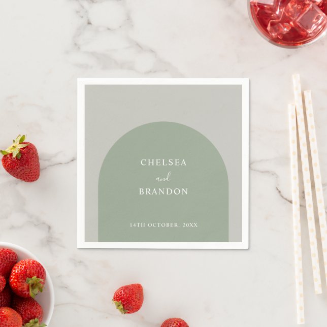 Elegant Formal Script Sage Green Arch Boho Wedding Napkin (Insitu)