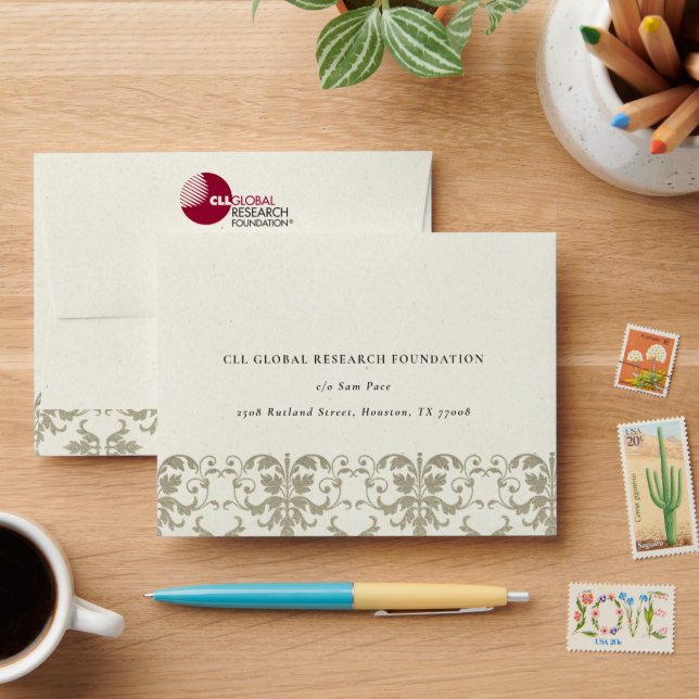 Elegant Formal Silver Damask Return Address Envelope (Desk)