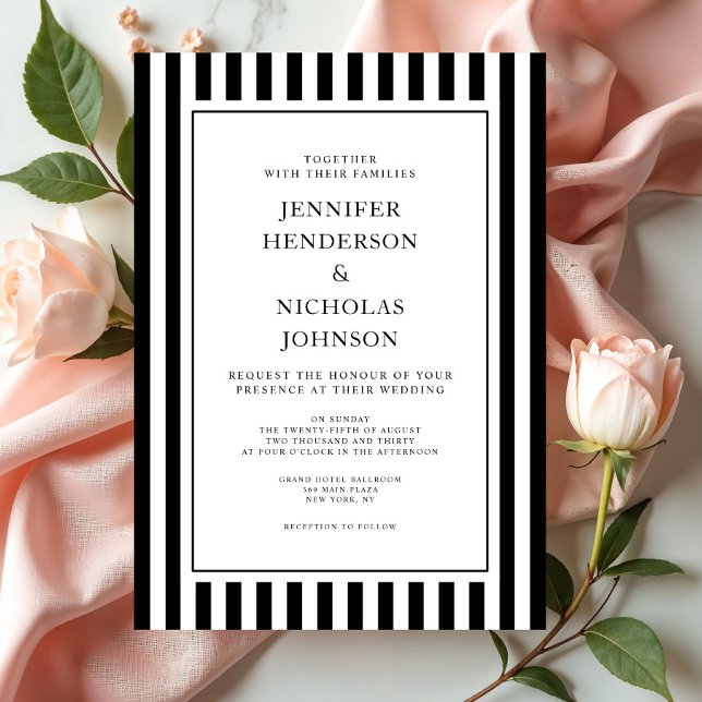 Elegant Formal Stripes Black And White Wedding Invitation (Elegant Formal Stripes Black And White Wedding Invitation)