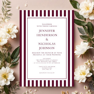 Elegant Formal Stripes Burgundy Wedding Invitation