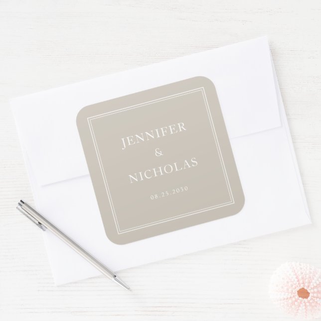 Elegant Formal Taupe Wedding Square Sticker (Envelope)