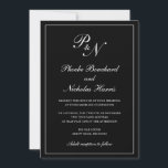 Elegant Formal Traditional Monogram Black Wedding Invitation<br><div class="desc">Traditional style black wedding invitation with a simple and classic design with your two initial monogram and your names in an elegant calligraphy inside of a thin border.  All design elements may be changed in the design editing tool. These elegant wedding invitations are perfect for a formal wedding.</div>