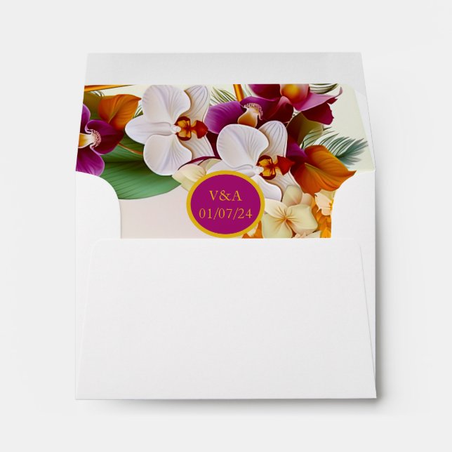  Elegant Formal Tropical Floral Wedding Envelope  (Back (Bottom))