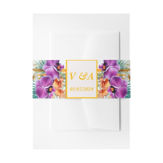 Elegant Formal Tropical Wedding  Invitation Belly Band (Front Example)