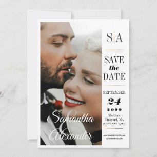 Elegant Formal Vintage Black Tie Photo Wedding Save The Date