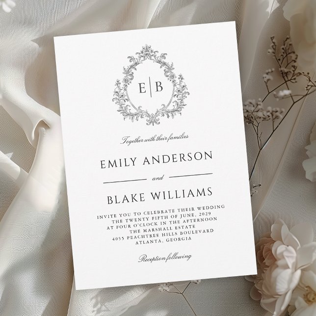 Elegant Formal Wedding Crest Monogram Logo  Invitation (Creator Uploaded)