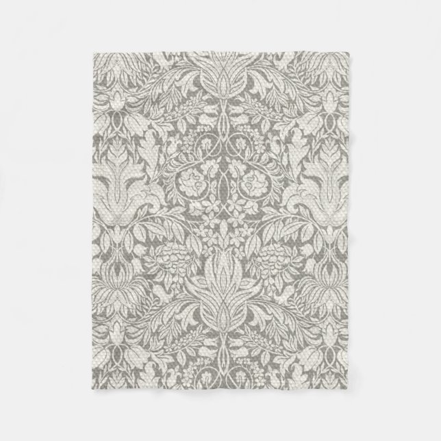 elegant formal white damask lace brocade fleece blanket (Front)