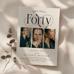 Elegant FORTY 3 photo collage 40th Birthday Invitation<br><div class="desc">Embrace the beauty of turning forty with our elegant 40th birthday invitations. Our luxe invitations allow you to showcase a 3-photo collage, perfect for showcasing the evolution of the birthday boy/girl over the years. With an eye-catching typeface and a customizeable minimalist template, this invitation is a blend of modernity and...</div>