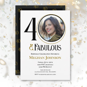 Elegant Forty and Fabulous Birthday Photo  Invitation