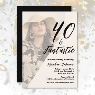 Elegant Forty and Fantastic Photo Overlay Birthday Invitation