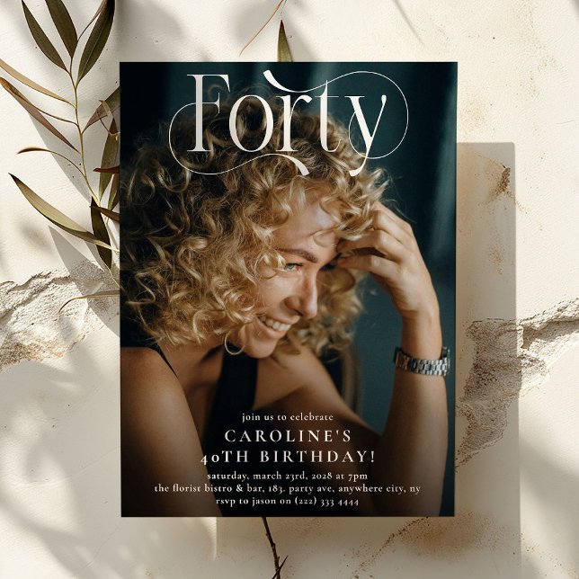 Elegant FORTY Photo 40th Birthday Party Invitation (Creator Uploaded)