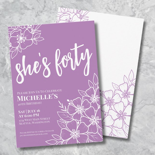 Elegant Forty Purple 40th Birthday Party Invitation (Elegant Forty Purple 40th Birthday Party Invitation)