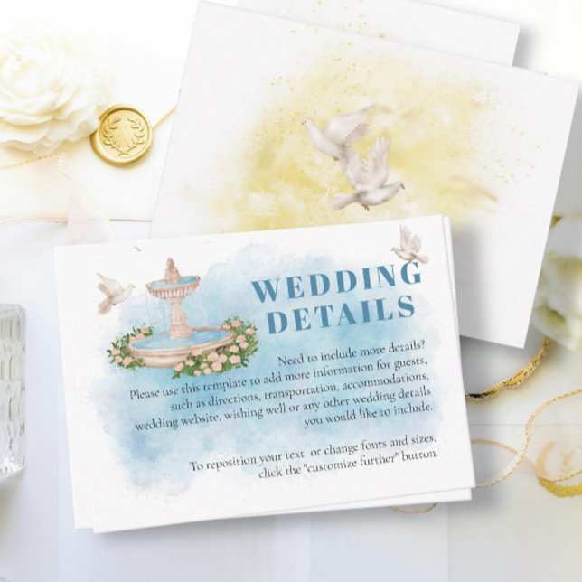 Elegant Fountain flowers Doves Fly Wedding details Enclosure Card (Creator Uploaded)