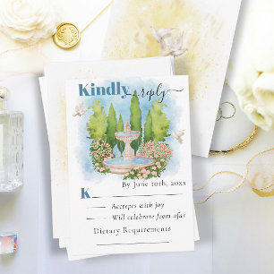 Elegant Fountain Flowers doves Summer Wedding RSVP Card