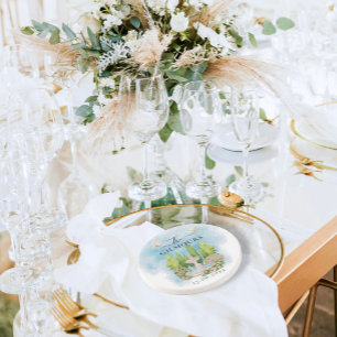 Elegant Fountain   flowers doves Wedding Luxury Coaster