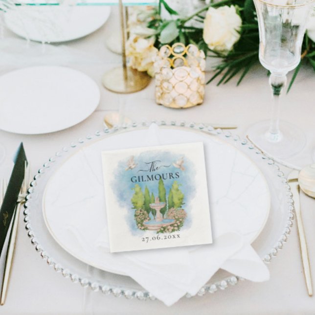 Elegant Fountain | flowers doves Wedding Luxury Napkin (Creator Uploaded)