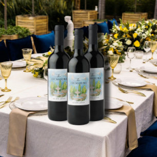 Elegant Fountain   flowers doves Wedding Luxury Wine Label