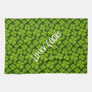 Elegant Four Leaf Clover Floral Tea Towel