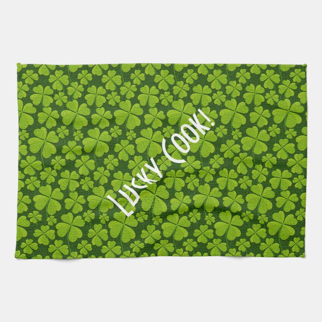 Elegant Four Leaf Clover Floral Tea Towel (Horizontal)