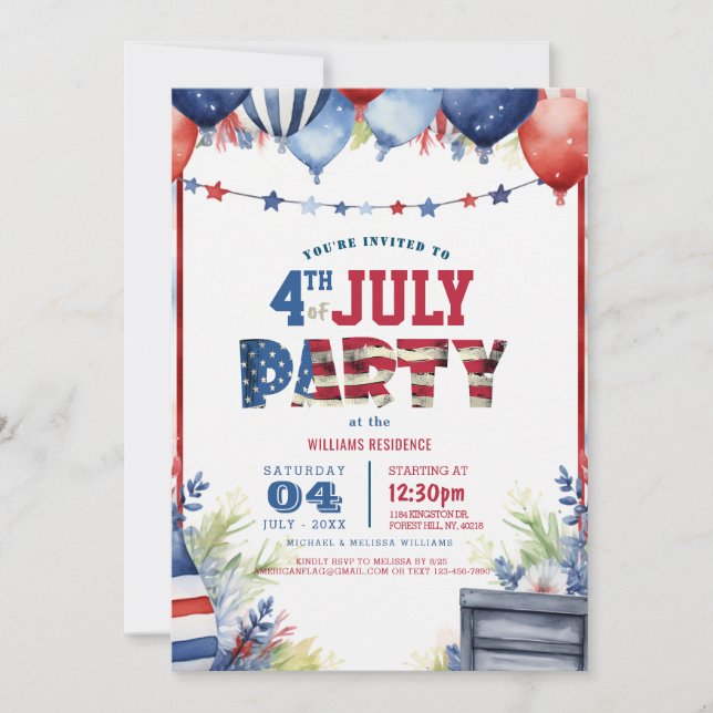 Elegant Fourth of July Party I balloons 2 Invitation (Front)