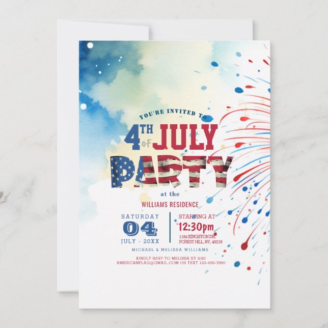 Elegant Fourth of July Party I fireworks Invitation (Front)