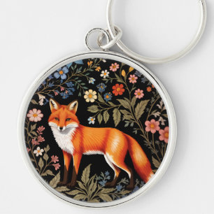 Elegant Fox Black Colorful Floral Key Ring