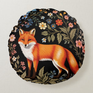Elegant Fox Black Colorful Floral Round Cushion