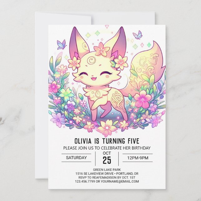Elegant Fox Digital Birthday Invitation (Front)