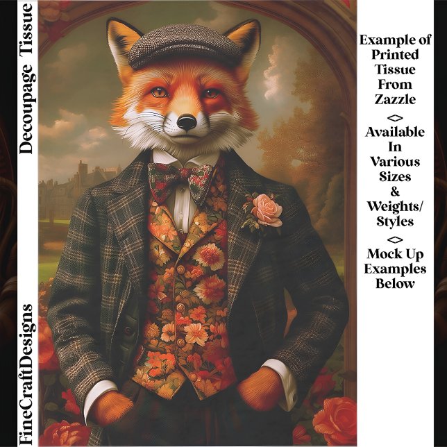 Elegant Fox Gentleman Portrait EW5ZZ Decoupage Tissue Paper (Creator Uploaded)