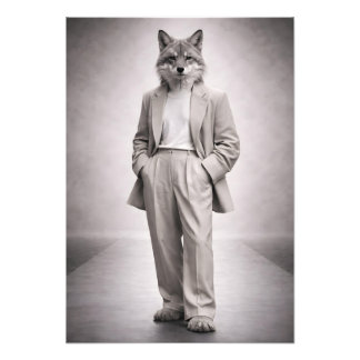 Elegant Fox in Light Modern Suit Portrait Photo Print
