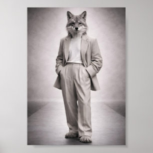 Elegant Fox in Light Modern Suit Portrait Poster