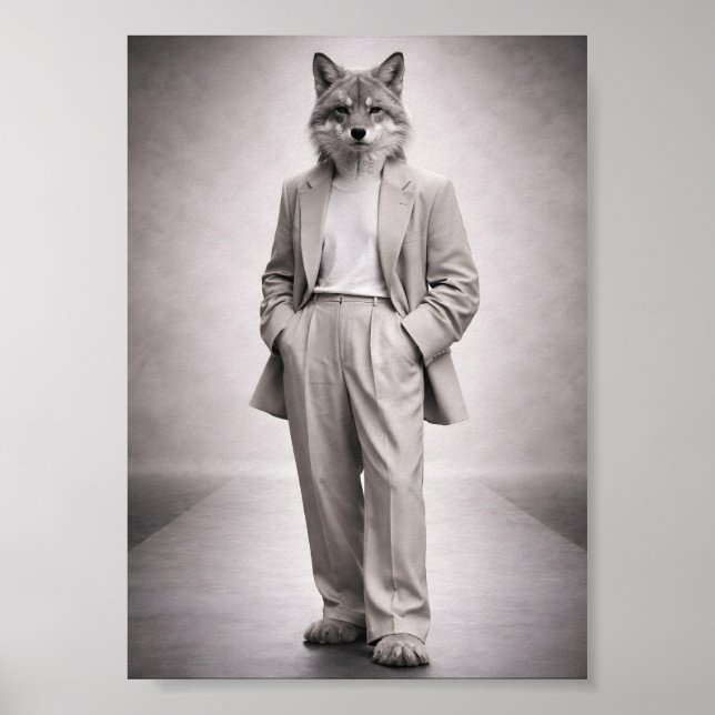 Elegant Fox in Light Modern Suit Portrait Poster (Front)