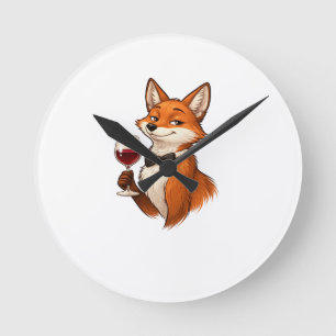 Elegant Fox with Wine Glass  Round Clock