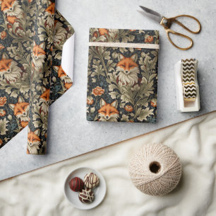 Elegant Foxes William Morris Inspired Pattern Wrapping Paper