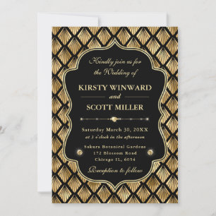 Elegant Frame Art Deco Gold Fan Wedding Invitation
