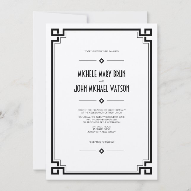 Elegant Frame Art Deco Wedding Invitation (Front)