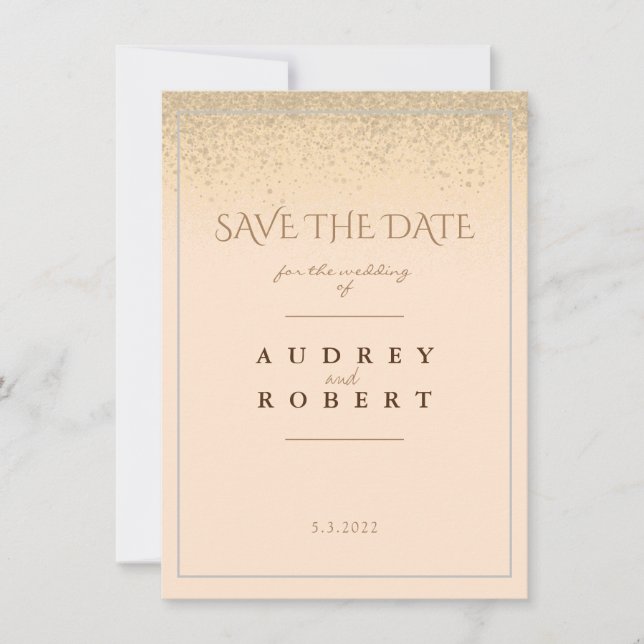 Elegant Frame Beige Gold Glitter Wedding Save The Date (Front)