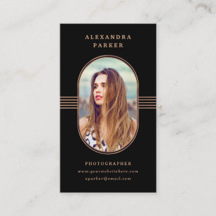 Elegant Frame Black and Rose Gold Photo Business Card