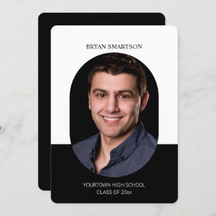 Elegant Frame Black White Graduation Photo Invitation